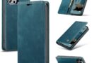 Cracedily Capa para iPhone 13 Pro Max, Flip de Couro PU Azul-verde com Suporte para Cartão, Fecho Magnético e À Prova de Choque
