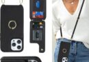 Lipvina Capa para iPhone 13 Pro Max/iPhone 12 Pro Max com suporte para cartão para mulheres, cordão de alça transversal, suporte para cartão de crédito, suporte de anel, fecho de pressão, linda capa