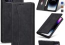 Jasonyu Flip Carteira Capa para iPhone 14 Pro Max 5G,Capinha Folio Magnética de Couro com Suporte para Cartão,Suporte para Chute – Protetora Durável de TPU à Prova de Choque para Telefone,Preto