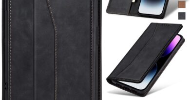 Jasonyu Flip Carteira Capa para iPhone 14 Pro Max 5G,Capinha Folio Magnética de Couro com Suporte para Cartão,Suporte para Chute – Protetora Durável de TPU à Prova de Choque para Telefone,Preto