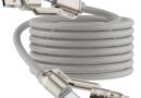 Basike Cabo USB-C 4 em 1, Tipo C Turbo 65W Ultra Rapido Reforçado com Conectores Lightning/Tipo-C/USB-A, Compatível com iPhone, Android, iPad, Tablet e Notebook, 1.2 Metro (Prata, Estilo Tegular)