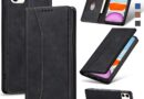 Jasonyu Flip Carteira Capa para iPhone 11,Capinha Folio Magnética de Couro com Suporte para Cartão,Suporte para Chute – Protetora Durável de TPU à Prova de Choque para Telefone,Preto