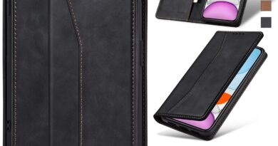 Jasonyu Flip Carteira Capa para iPhone 11,Capinha Folio Magnética de Couro com Suporte para Cartão,Suporte para Chute – Protetora Durável de TPU à Prova de Choque para Telefone,Preto