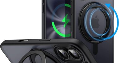 JETech Capa de Anel Giratória 360 de Graus para iPhone 16 6,1 Polegadas com Botão de Controle de Câmera, Compatível com MagSafe, Case Fina com Suporte & Suporte de Anel (Preto)